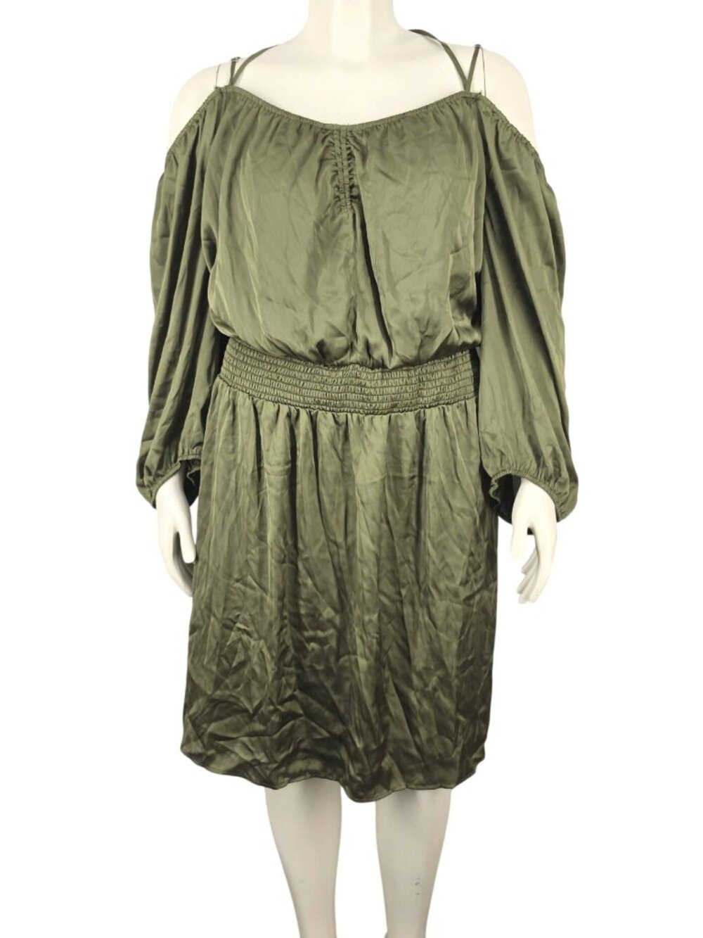 Women's Cato Silky Dress/Blouse Olive Green Boho Hippie Style Off Shoulder 26/28